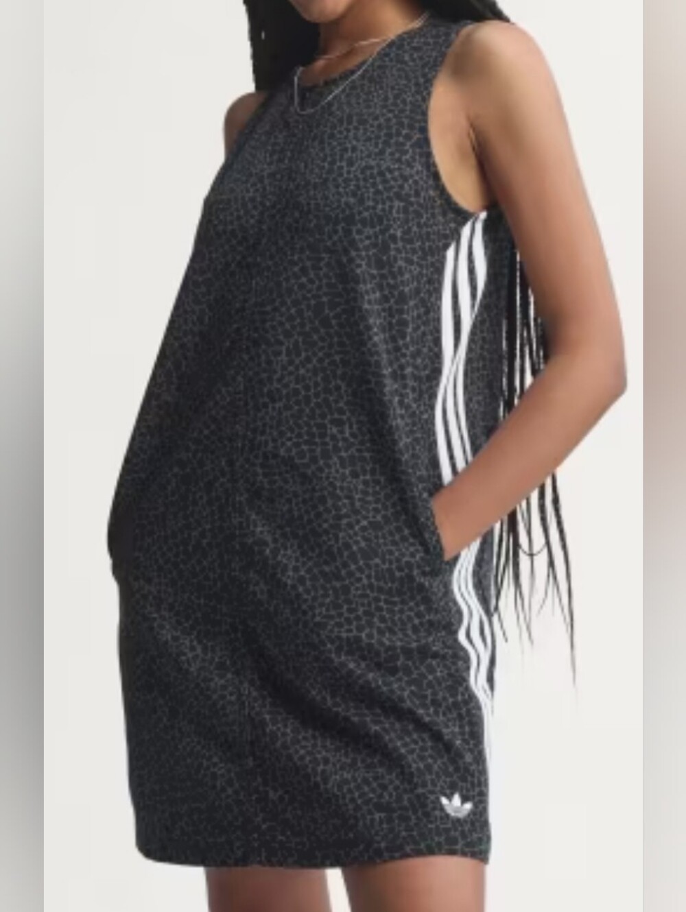 Adidas Black Sleeveless Logo Dress with White Stripes